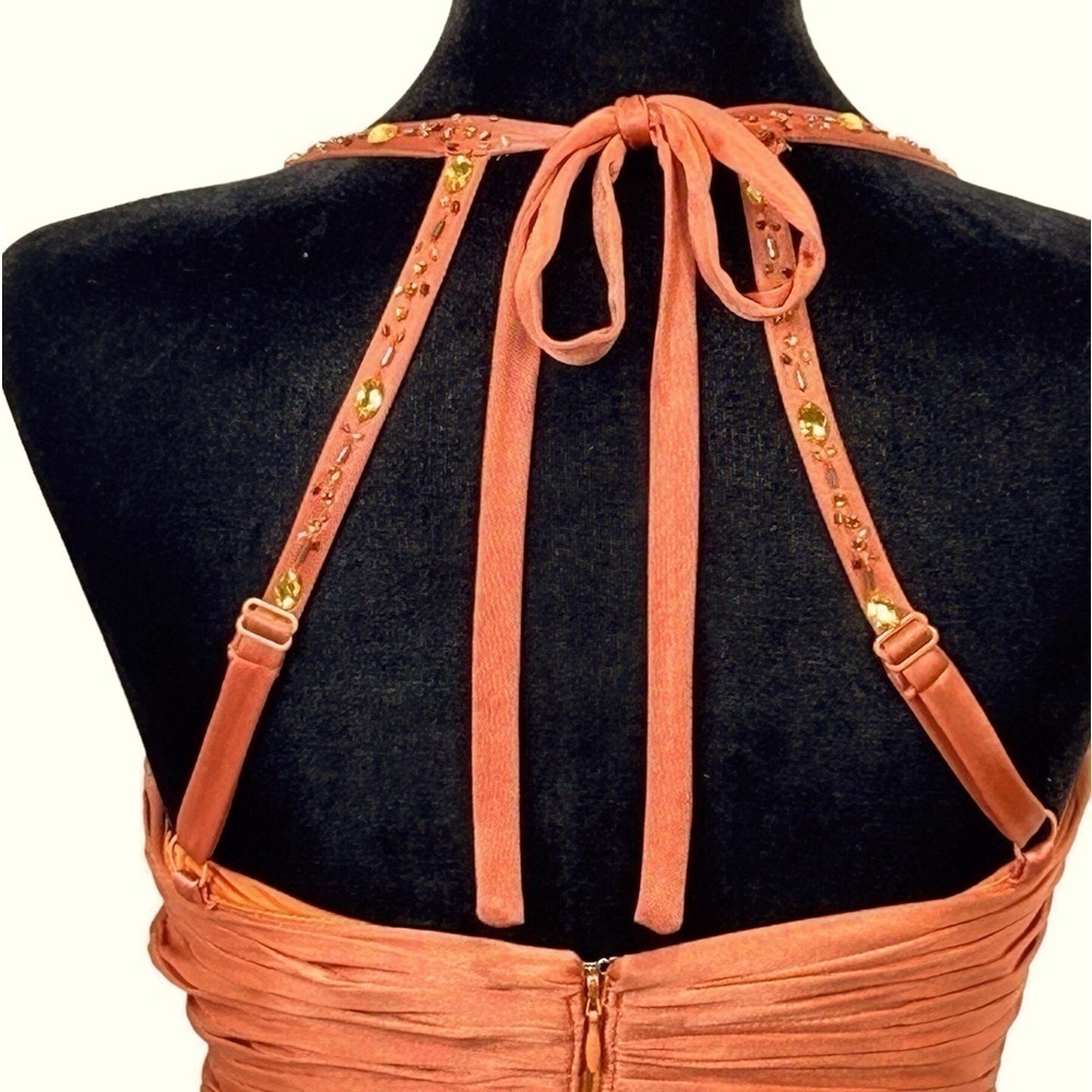 BCBG MAXAZRIA Mini Rust Empire Waist Spaghetti Strap Rhinestone Dress Size-4 EUC - Picture 4 of 8